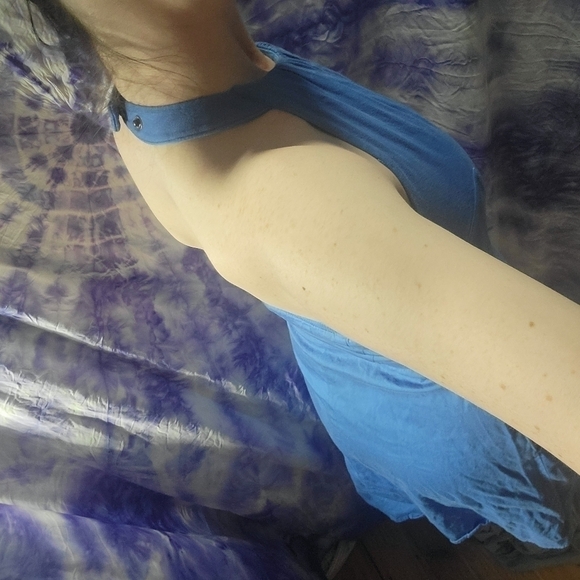 Jessica Simpson Blue Halter Pleated Neckline Deep Front Pockets A-line Dress 6 - Picture 14 of 15